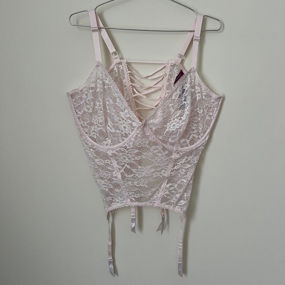NWT Adore Me Pink Lace (Mauve Chalk) Wired Corset with Garter Size 3X